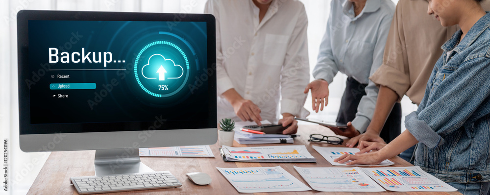 Aufkleber Backup Storage Data Internet Technology Business concept. Database storage cloud technology file data transfer sharing, cyber, big data information, internet banking application download upload brisk