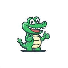 Fototapeta premium Happy cartoon crocodile giving thumbs up, white background, kids illustration, mascot design