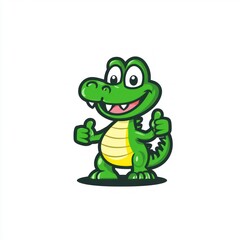 Obraz premium Happy cartoon crocodile giving thumbs up, white background, children's illustration (1)