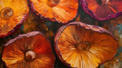 Obraz premium Abstract painting of dried mushrooms, vibrant colors. Possible use stock photo