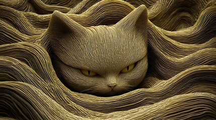 Angry cat hidden in abstract waves, digital art, background texture, for websites