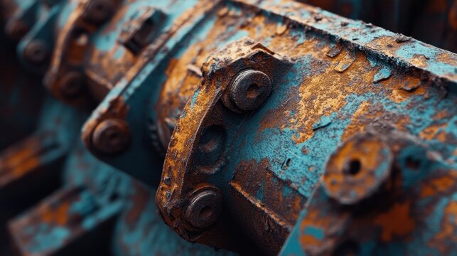Rusted machine parts close-up, industrial background, possible use for machinery theme