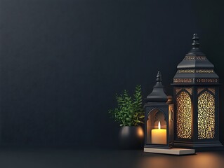 Fototapeta premium Illuminated Moroccan Lanterns with Candle and Plant