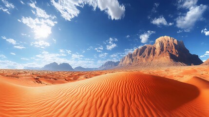 Naklejka premium Vast Desert Landscape With Towering Mountains Under a Bright Blue Sky Showcasing Natural Beauty and Serenity