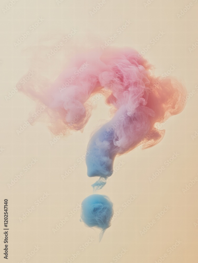 Fototapete Curious clouds of pink and blue smoke merging to form a question mark in an abstract display of colors and shapes. Generative AI