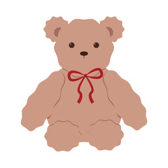 Brown bear with a red bow. On a transparent background