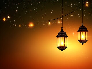 Illuminated Lanterns Hanging Against Starry Night Sky