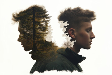 Double Exposure Portrait with Nature and Cracks
