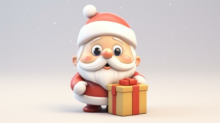 Adorable Santa Claus with a gift box, spreading joy and holiday cheer on a crisp white background. Perfect for Christmas