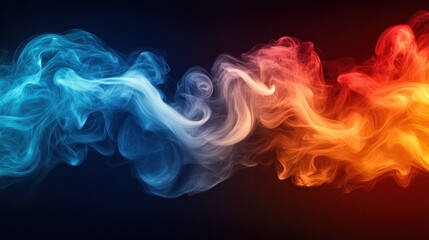 Abstract blue and red smoke swirls on black background.