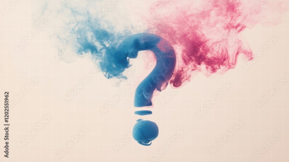 Aufkleber clouds of pink and blue smoke swirling together to form an artistic question mark shape in a gentle 