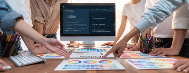 Software development programming on computer screen for brisk application and program coding