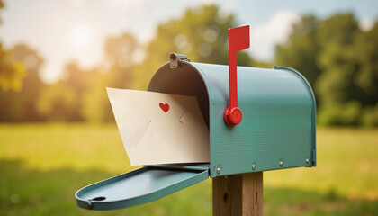Sending love letter from rustic mailbox in serene countryside, romance