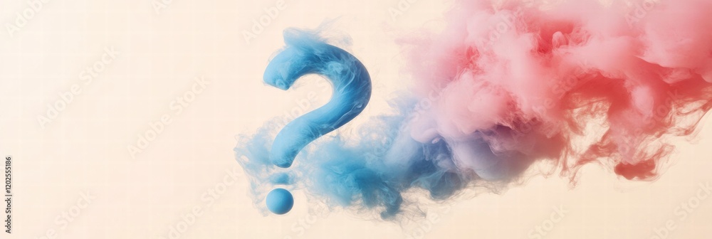 Leinwandbilder blending clouds of pink and blue smoke forming a question mark in the air during a creative display.