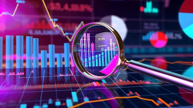 Data analysis and search engine optimization (SEO) concept, highlighted with a magnifier symbol, Ai Generated