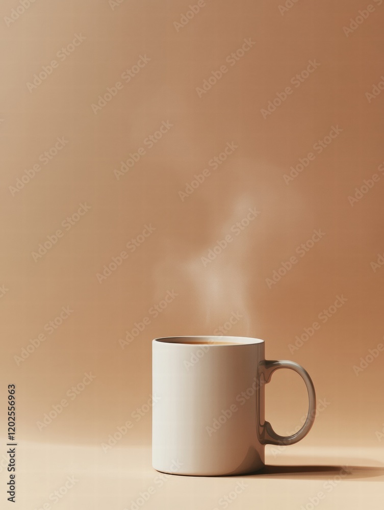 Leinwandbilder warm steam rises from a simple mug resting on a smooth, beige surface in a cozy setting. generative 