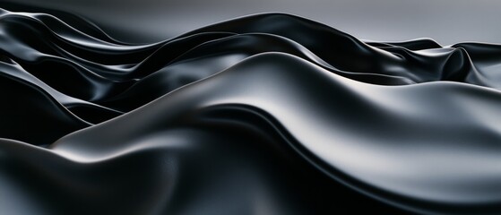 Obraz premium Silky black fabric flows in elegant waves, its smooth texture and gentle curves creating an abstract depiction of simplicity and sophistication.