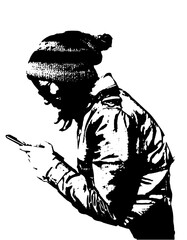 Woman Using Smartphone Sketch Drawing