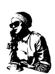 Sketch drawing of woman talking on smartphone