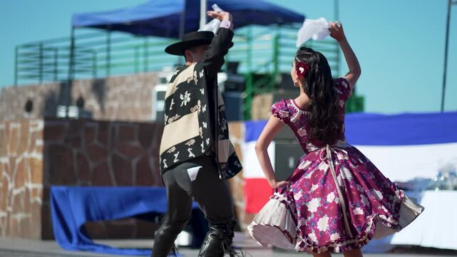Chilean dancers performing traditional cueca dance