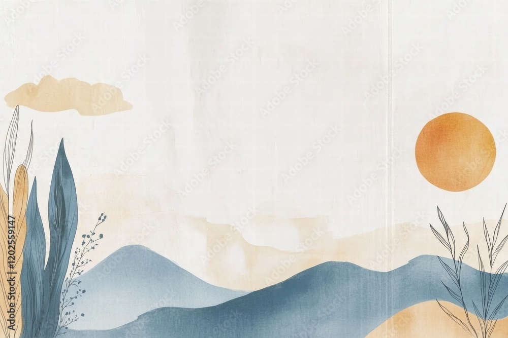 Aufkleber nature inspired planner layout featuring abstract elements like sun, clouds, and mountains for creat