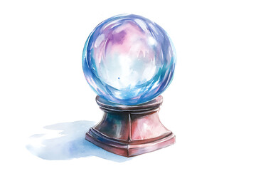 Watercolor illustration of a magic crystal ball isolated on a white background