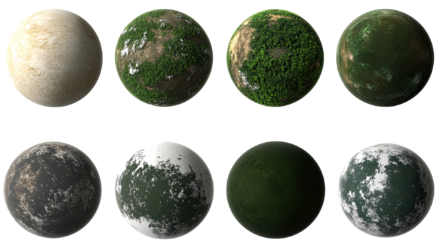 Green Planets on Clear Background Generative AI