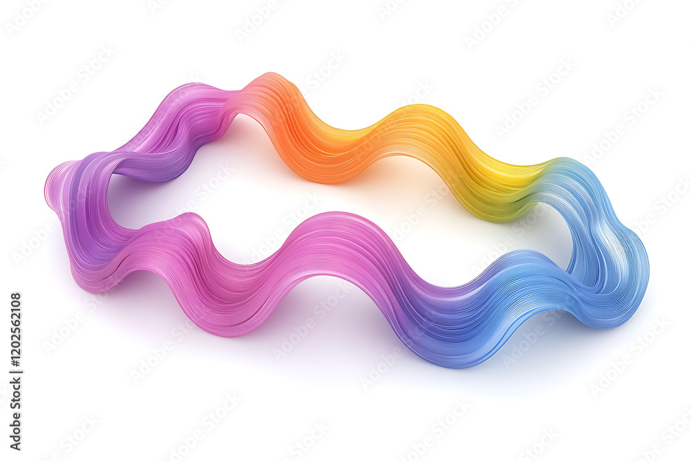 Poster wavy lines in different colors, 3d render isolated on a white background