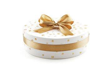 White gift voucher with gold ribbon and bow, discount coupon isolated on a white background