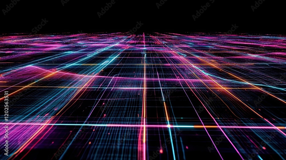 Poster futuristic text editor glowing with neon lines on a sleek black digital interface