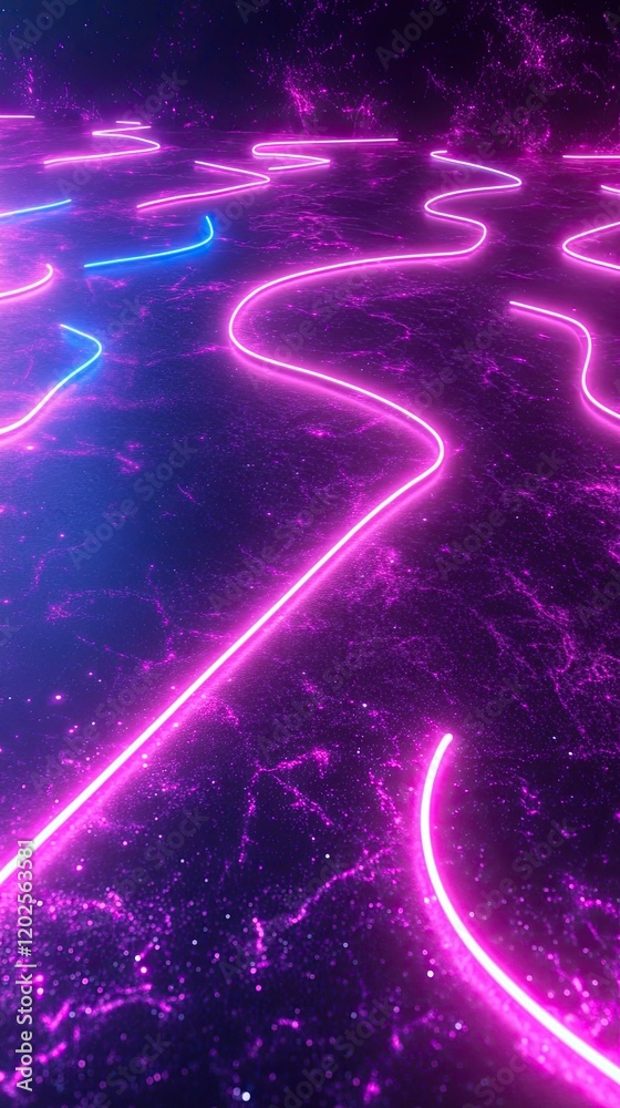 Poster Futuristic Text Editor Illuminated With Neon Lines on a Sleek Black Background at Twilight