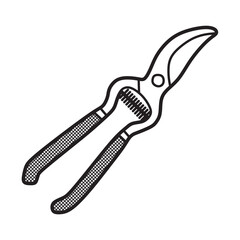 black and white image, vector, twig scissors in the middle