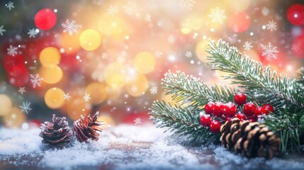 Obraz premium Festive holiday lights with snowflakes background