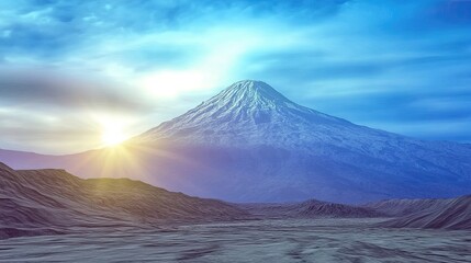 Fototapeta premium Majestic Mount Kilimanjaro Rising Above the Serene Plains at Dawn