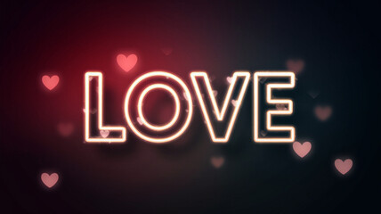 Heart-filled background with glowing "LOVE" text in neon style.