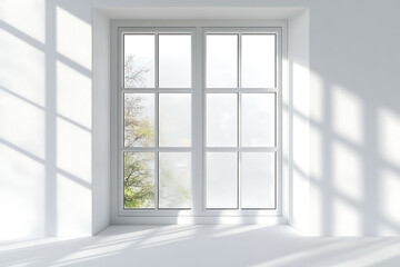 Window shadow on the wall sun leaks light isolated on a white background