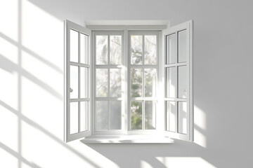 Window shadow on the wall sun leaks light isolated on a white background
