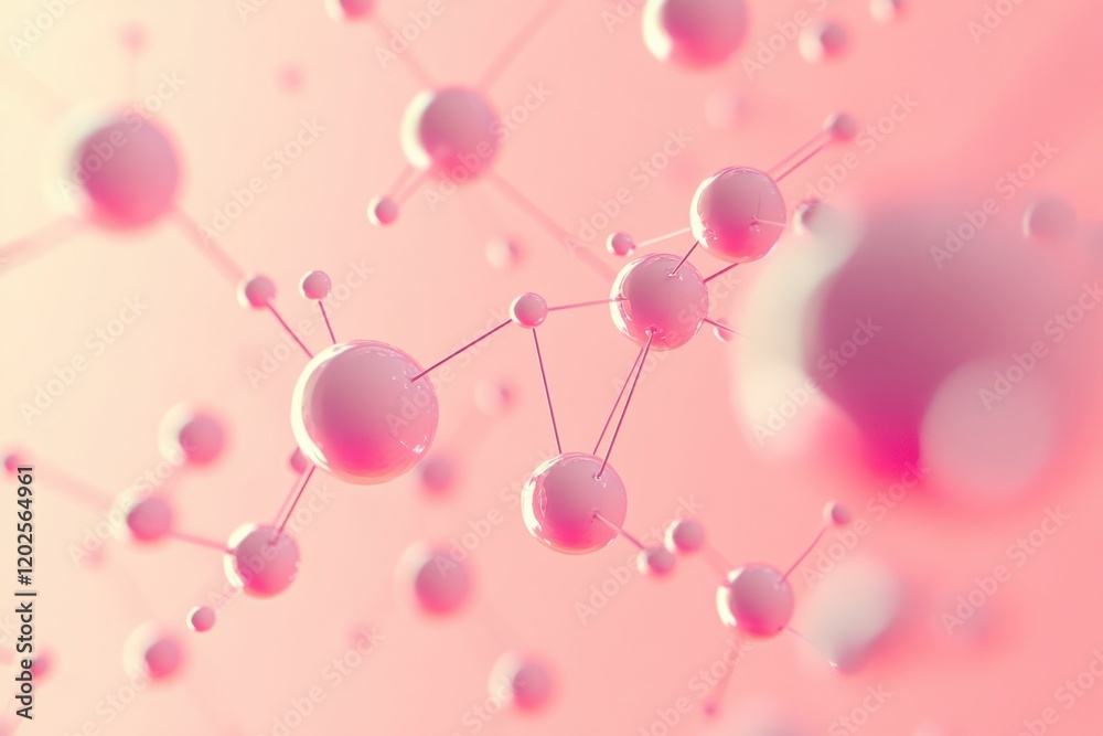 Poster Molecules interconnected in a vibrant pink background illustrating scientific concepts of chemistry and structure. Generative AI