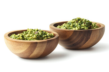 Wooden bowls with guacamole isolated on a white background