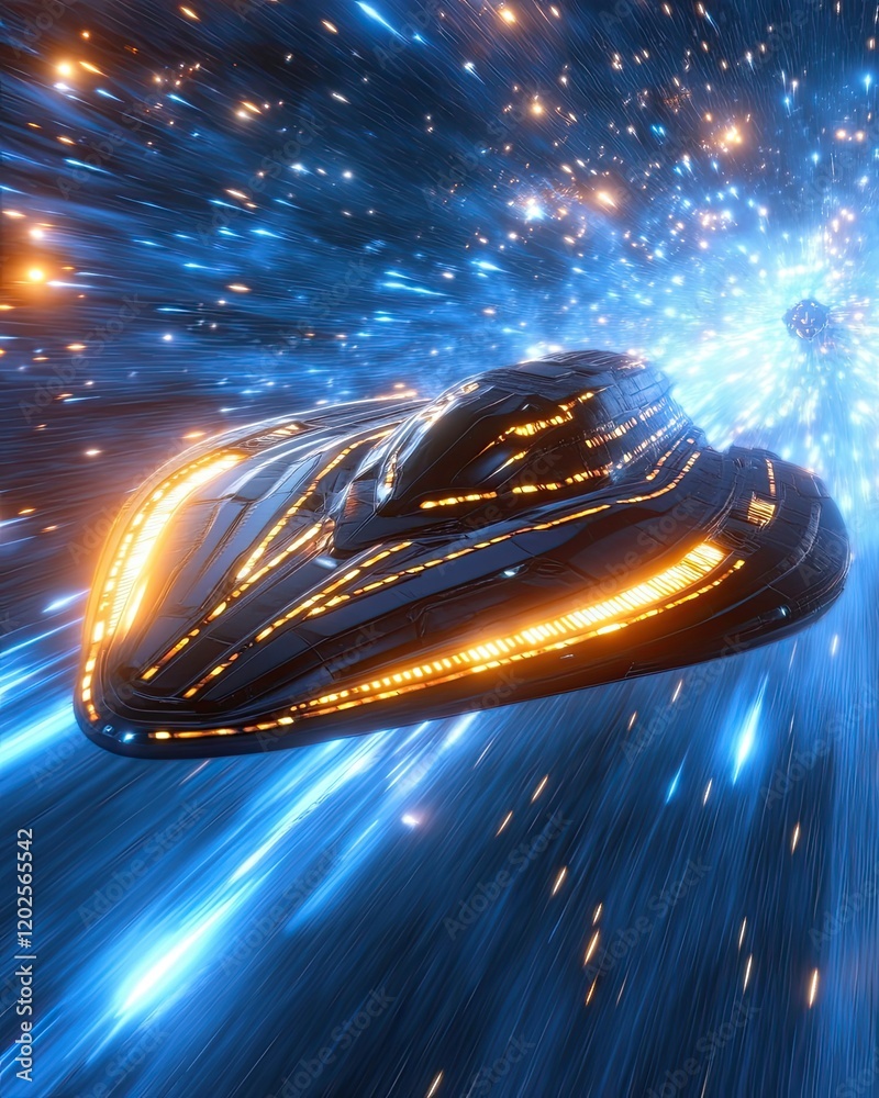 Poster Journey Through the Cosmos With a Sleek Spacecraft Navigating Vibrant Light Trails in Shadow Fleet