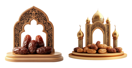 Isolated Collection of Dates on Decorative Wooden Stands