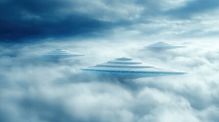 Fototapeta premium Mysterious Shadow Fleet Glides Through the Clouds Under a Dramatic Sky at Twilight