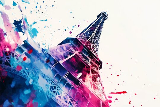 Artistic watercolor illustration of the eiffel tower  a whimsical blend of realism and abstraction
