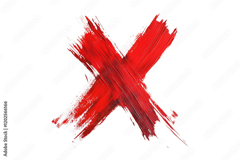 Poster x mark painted red isolated on a white background