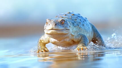 Fototapeta premium Exploring a Magnificent Ancient Reptile in a Shimmering Water Landscape