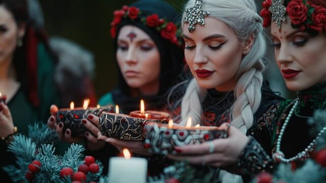 women holding candles.