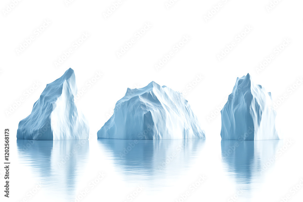 Poster set of three icebergs isolated on a white background