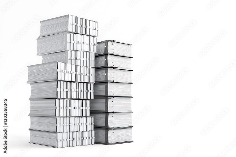 Poster Set of towering stacks of paperwork and files isolated on a white background
