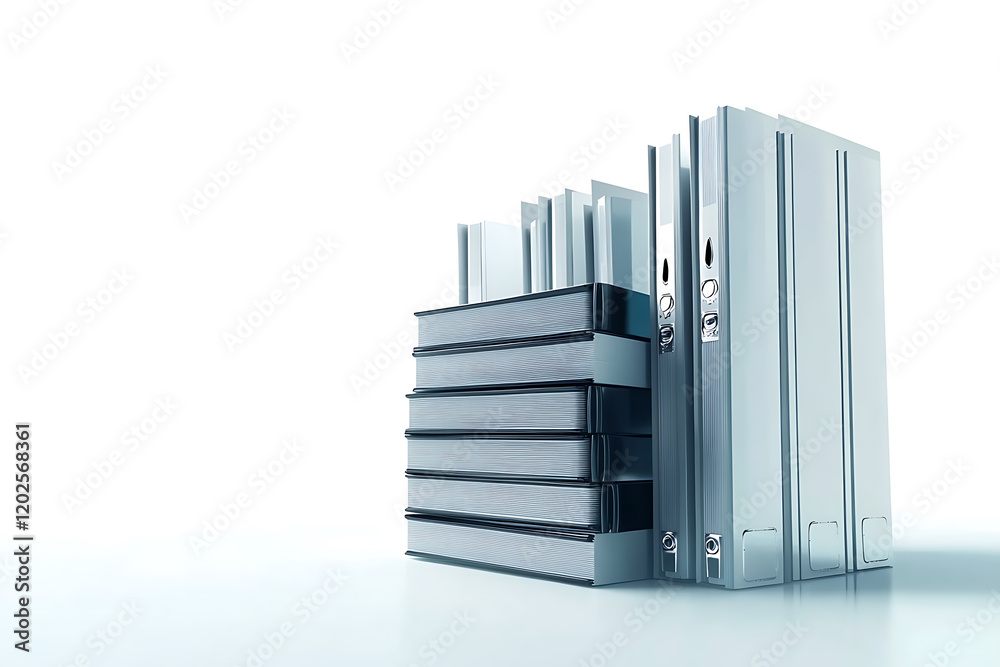 Poster Set of towering stacks of paperwork and files isolated on a white background