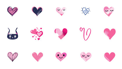 Cute Pink and Purple Heart Icons Set for Valentine's Day